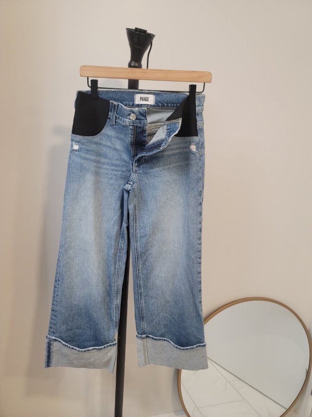Paige Denim Sasha Ankle Maternity Jeans Hem Fold Size 24 Blue